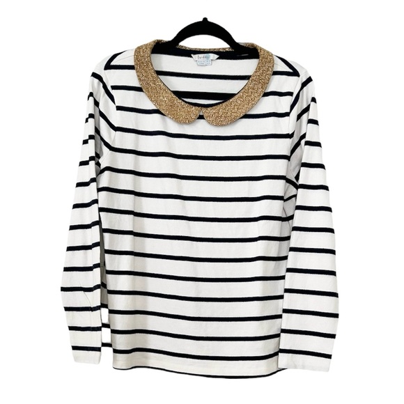 Boden Striped Gold Shimmer Collar Top - Picture 3 of 12